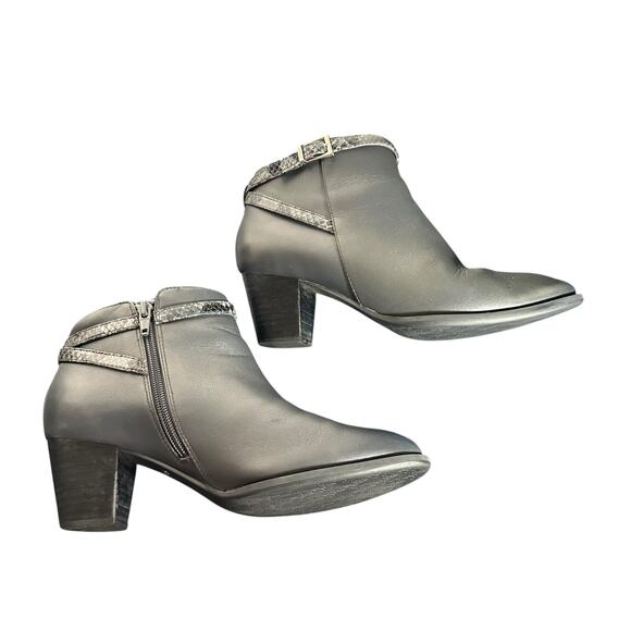 Vionic Upton Gray Leather Ankle Boots 7.5 Block Heel Comfort Orthotic - Picture 3 of 13